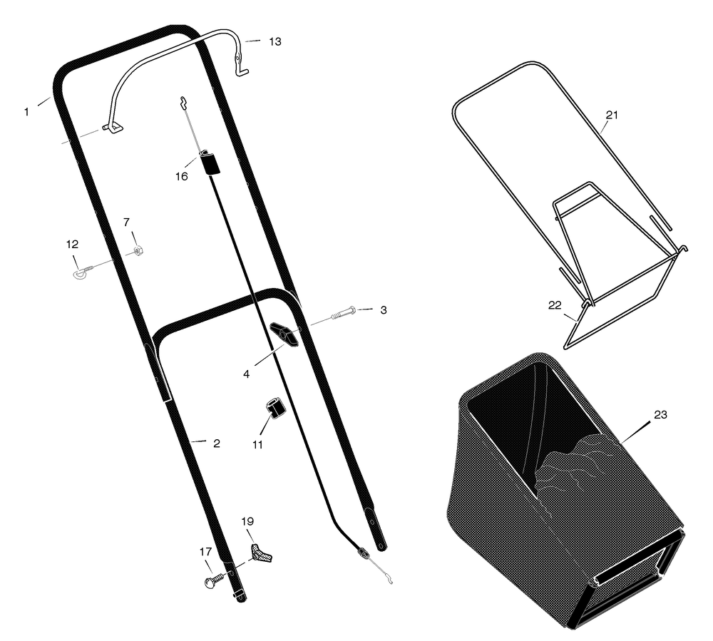 Handle And Bag Assembly Diagram and Parts List for 22265X31G 2004 Briggs and Stratton Lawn Mower